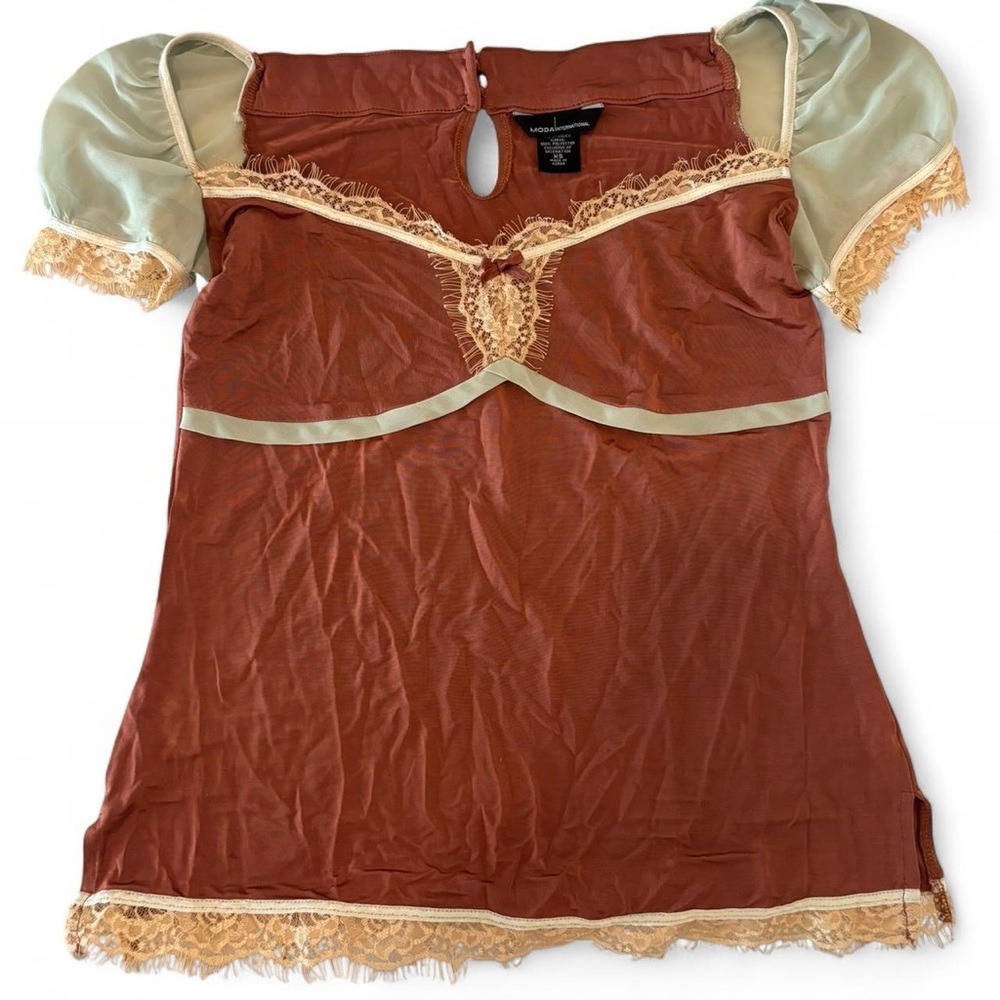 *SOLD* Y2K Princess Cap Sleeve Babydoll Top w/ Lace Trim - Moda International